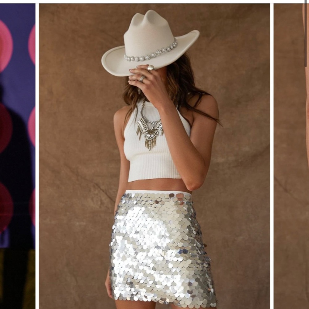 NWT 12th Tribe PIPPA SILVER DISCO SEQUIN MINI SKIRT